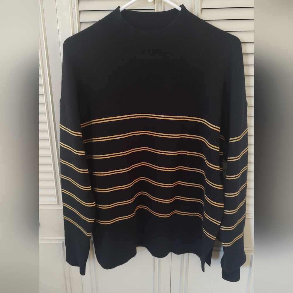 Black and Gold Striped Women's Sweater